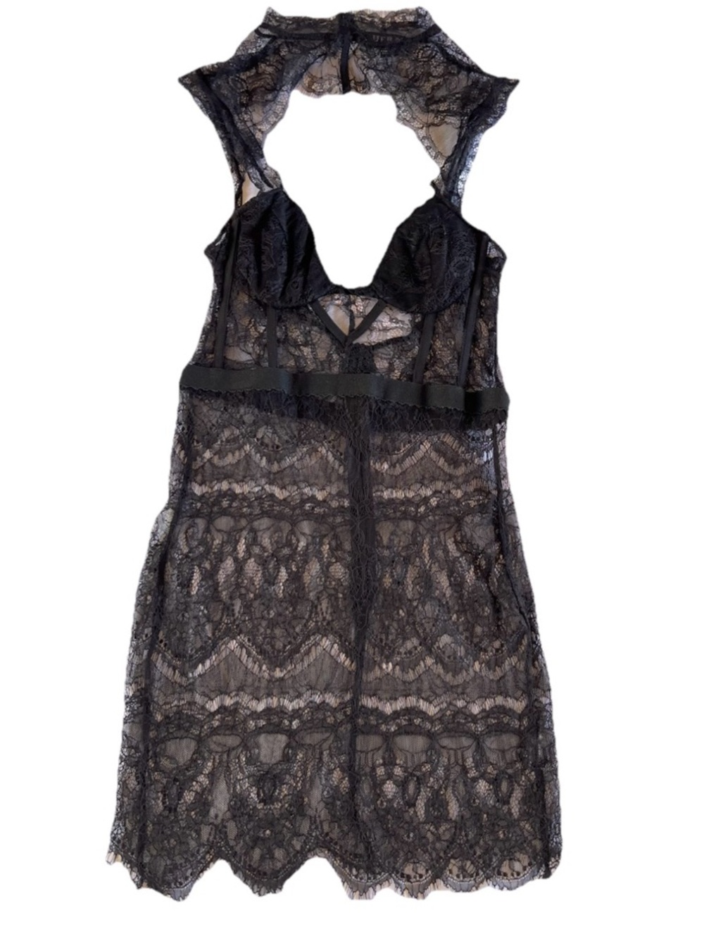 Hera Collection Black Lace Slip Dress Bustier Corset Cocktail Party Open Back L